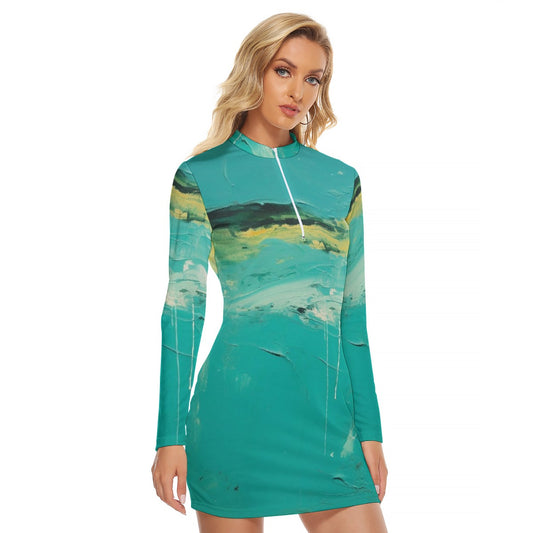 All-Over Print Women's Zip Front Tight Dress