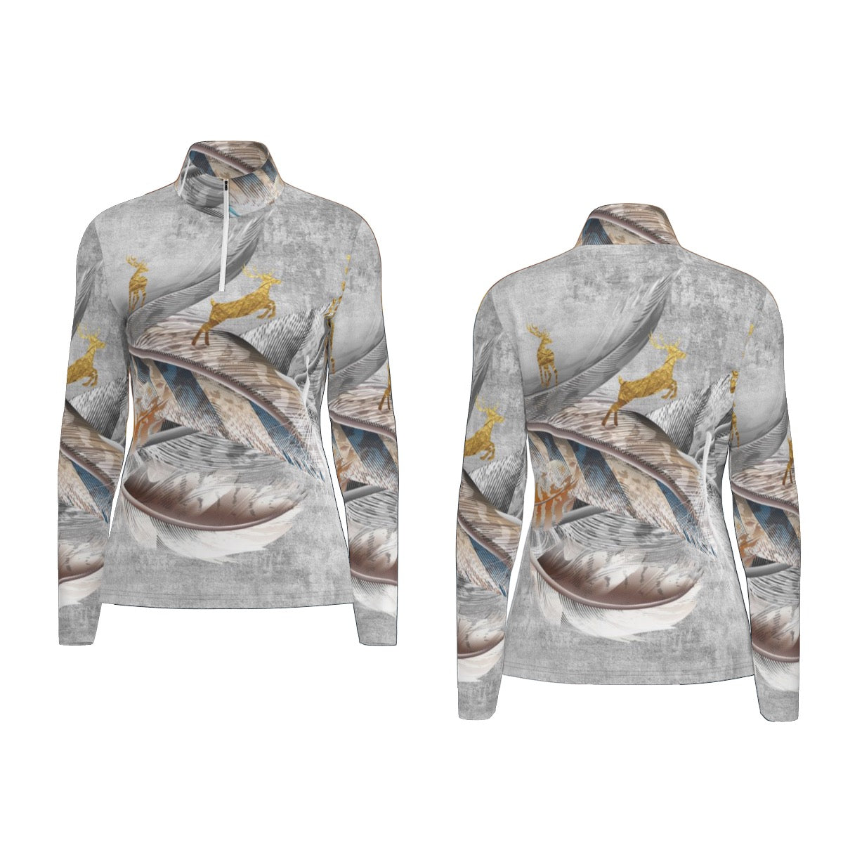 All-Over Print Women's Sports Collar Jersey With Long Sleeve