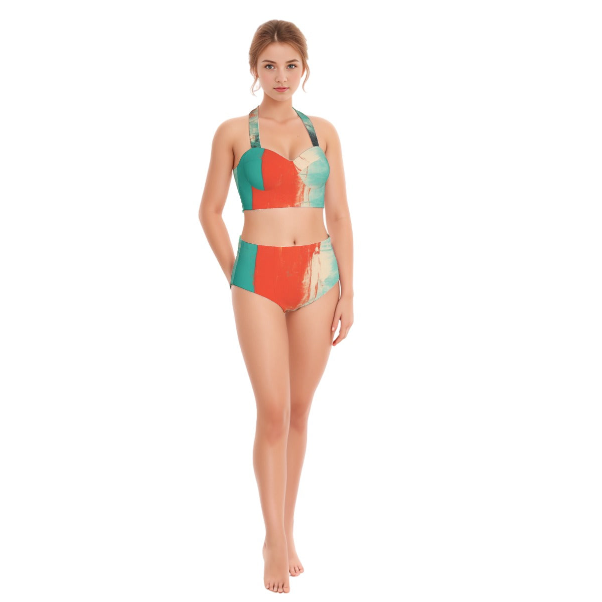 All-Over Print Women's Swimsuit Set With Halter