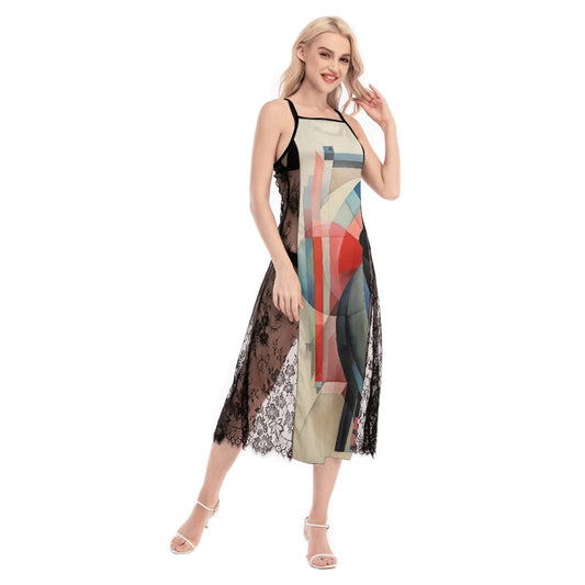 All-Over Print Women's Lace Cami Cross Back Dress