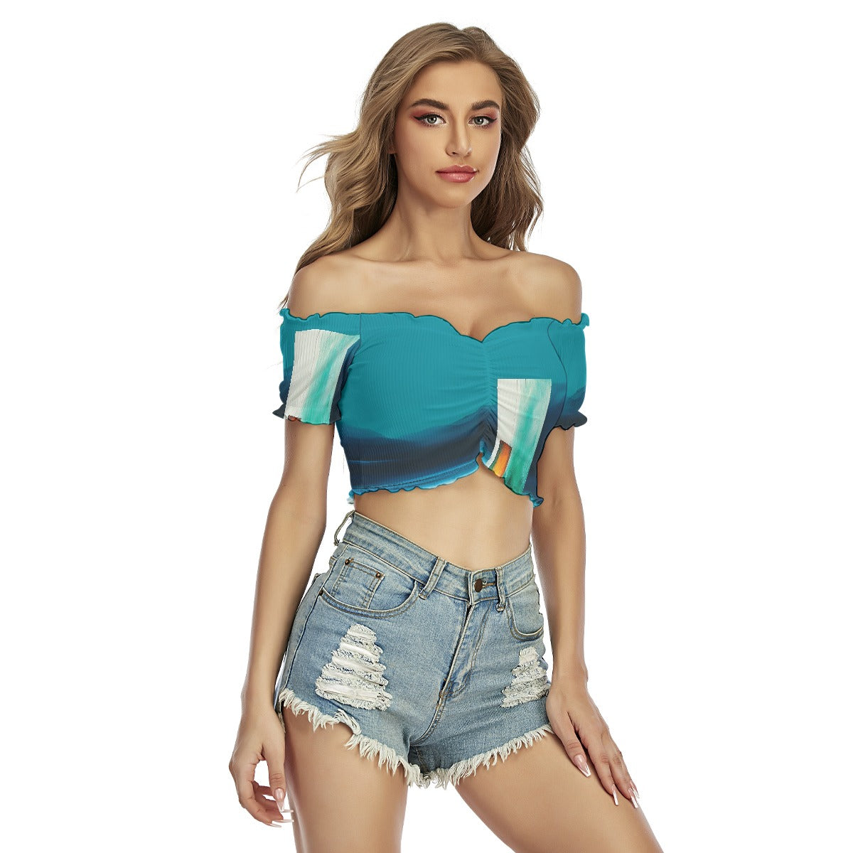 All-Over Print Women's One-shoulder Off-the-navel Short Sleeve T-shirt