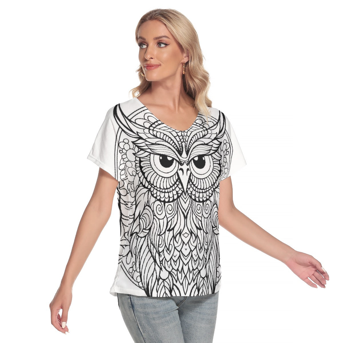 All-Over Print Women's Loose V-neck Short Sleeve T-shirt