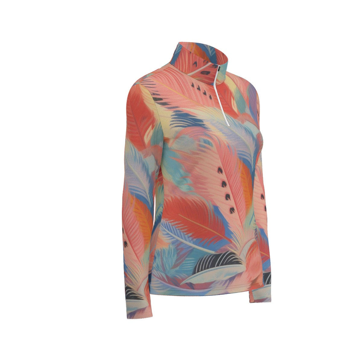 All-Over Print Women's Sports Collar Jersey With Long Sleeve