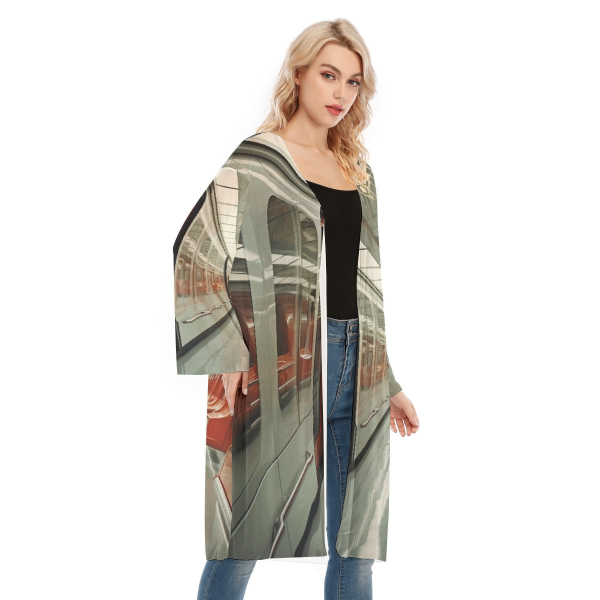 All- Over Print Women's Long Sleeve Mesh Cardigan