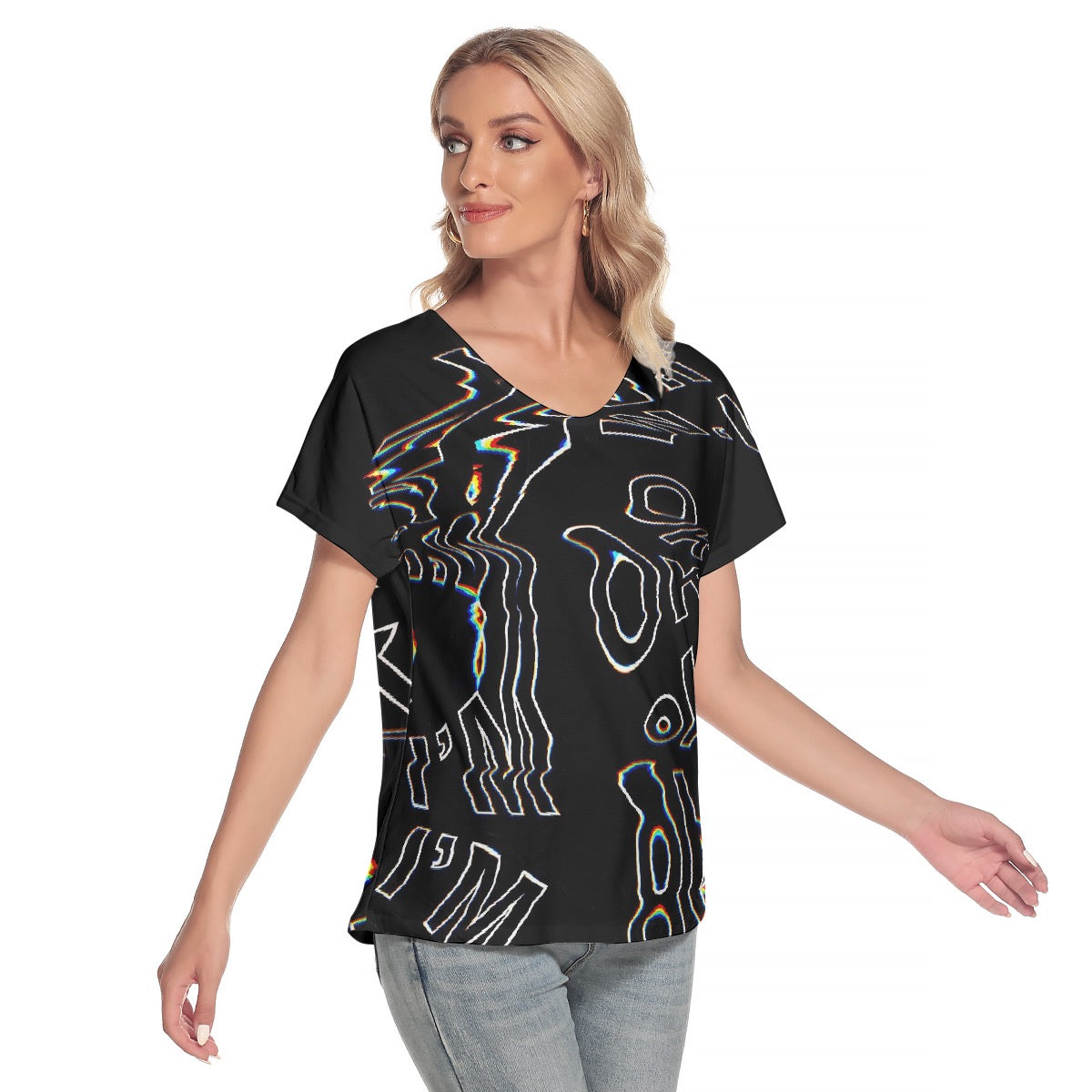 All-Over Print Women's Loose V-neck Short Sleeve T-shirt