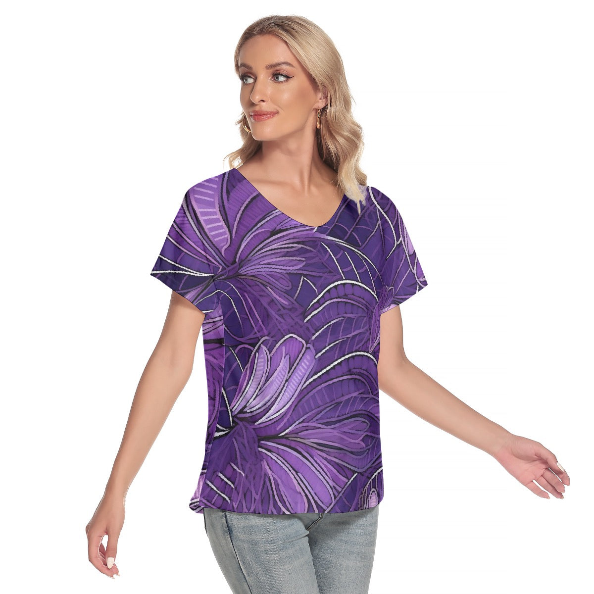 All-Over Print Women's Loose V-neck Short Sleeve T-shirt