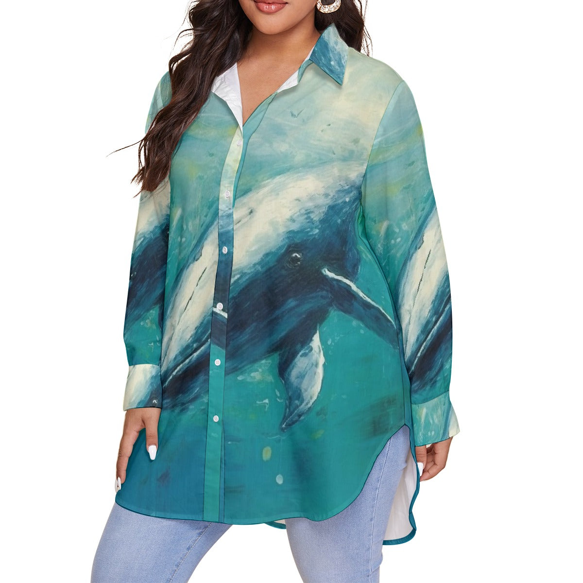 All-Over Print Women's Shirt With Long Sleeve(Plus Size)