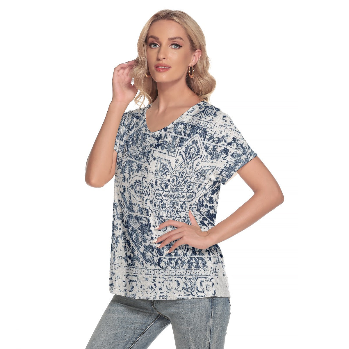 All-Over Print Women's Loose V-neck Short Sleeve T-shirt