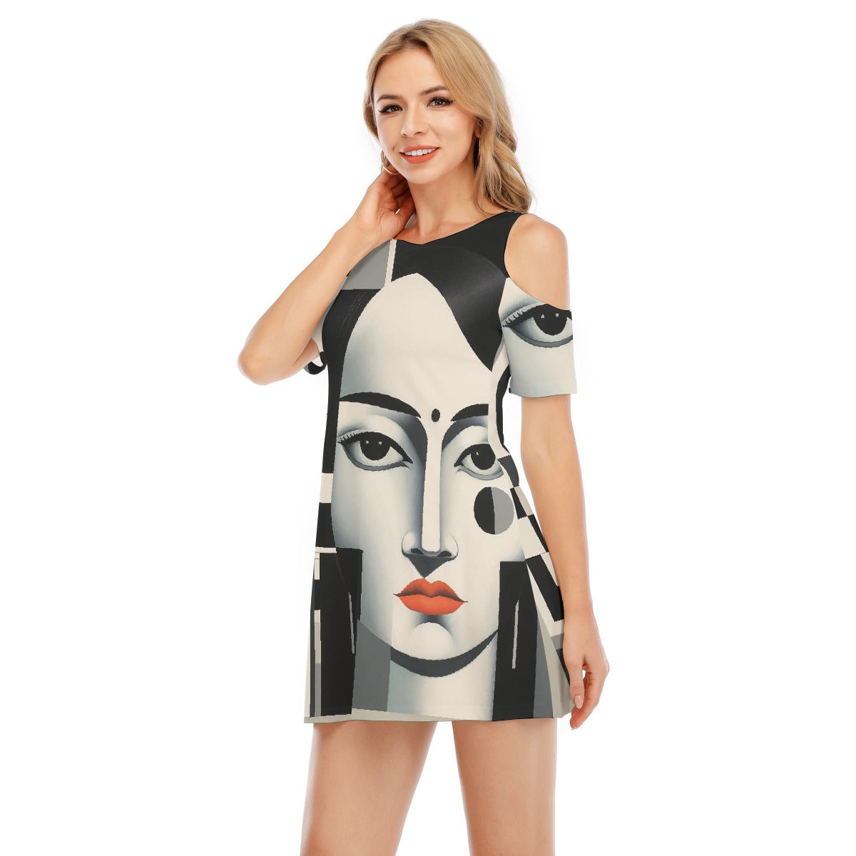 All-Over Print Women's Cold Shoulder Dress | 190GSM Cotton