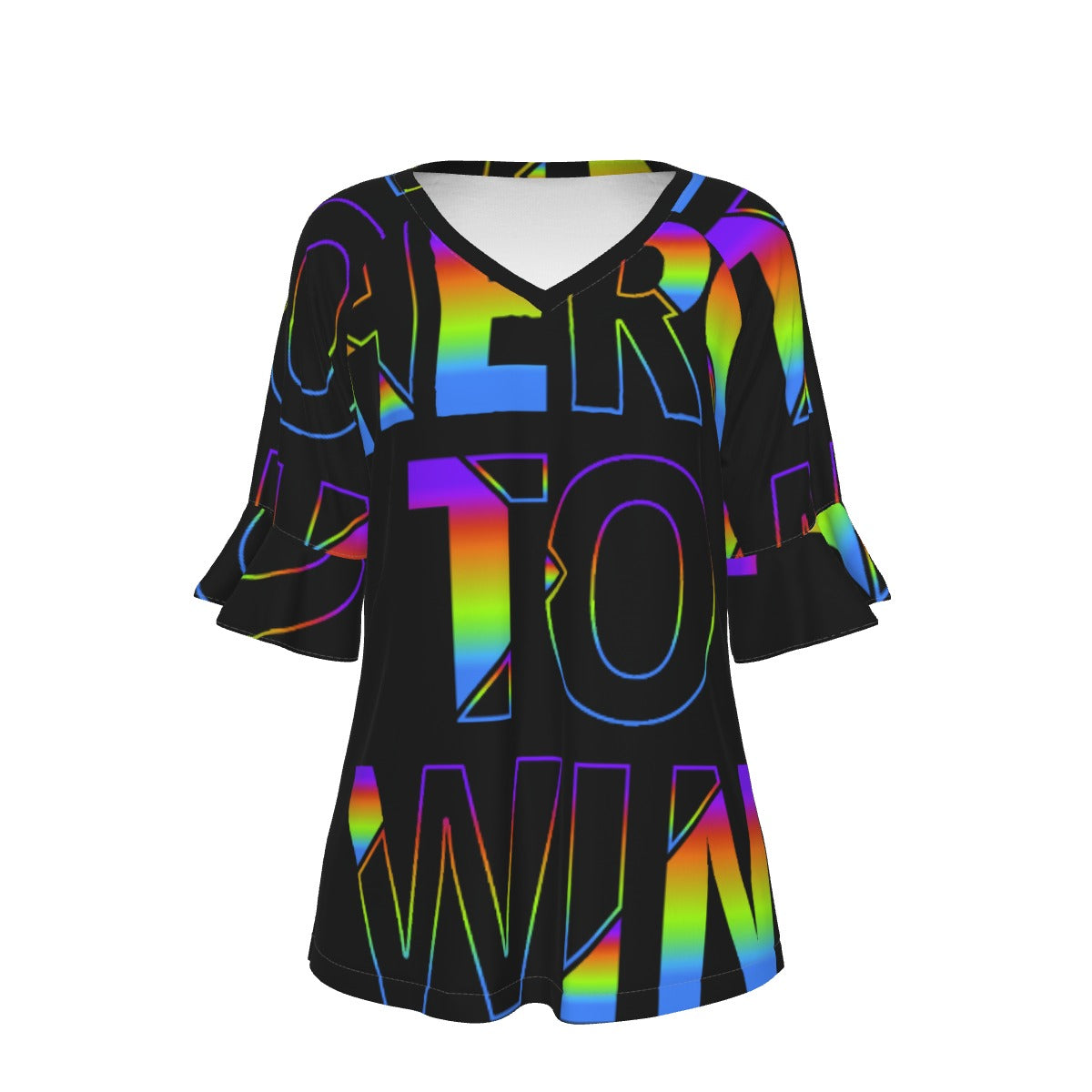 All-Over Print V-neck Women's T-shirt With Bell Sleeve