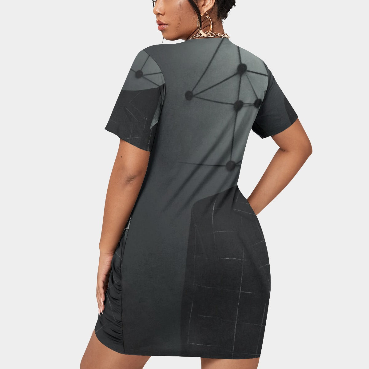 All-Over Print Women’s Stacked Hem Dress With Short Sleeve（Plus Size）