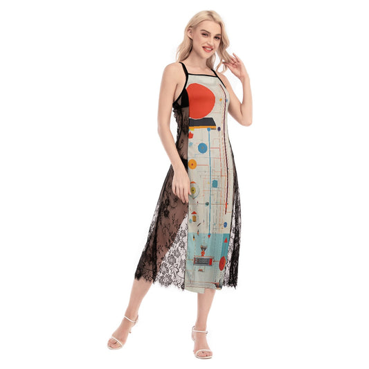 All-Over Print Women's Lace Cami Cross Back Dress