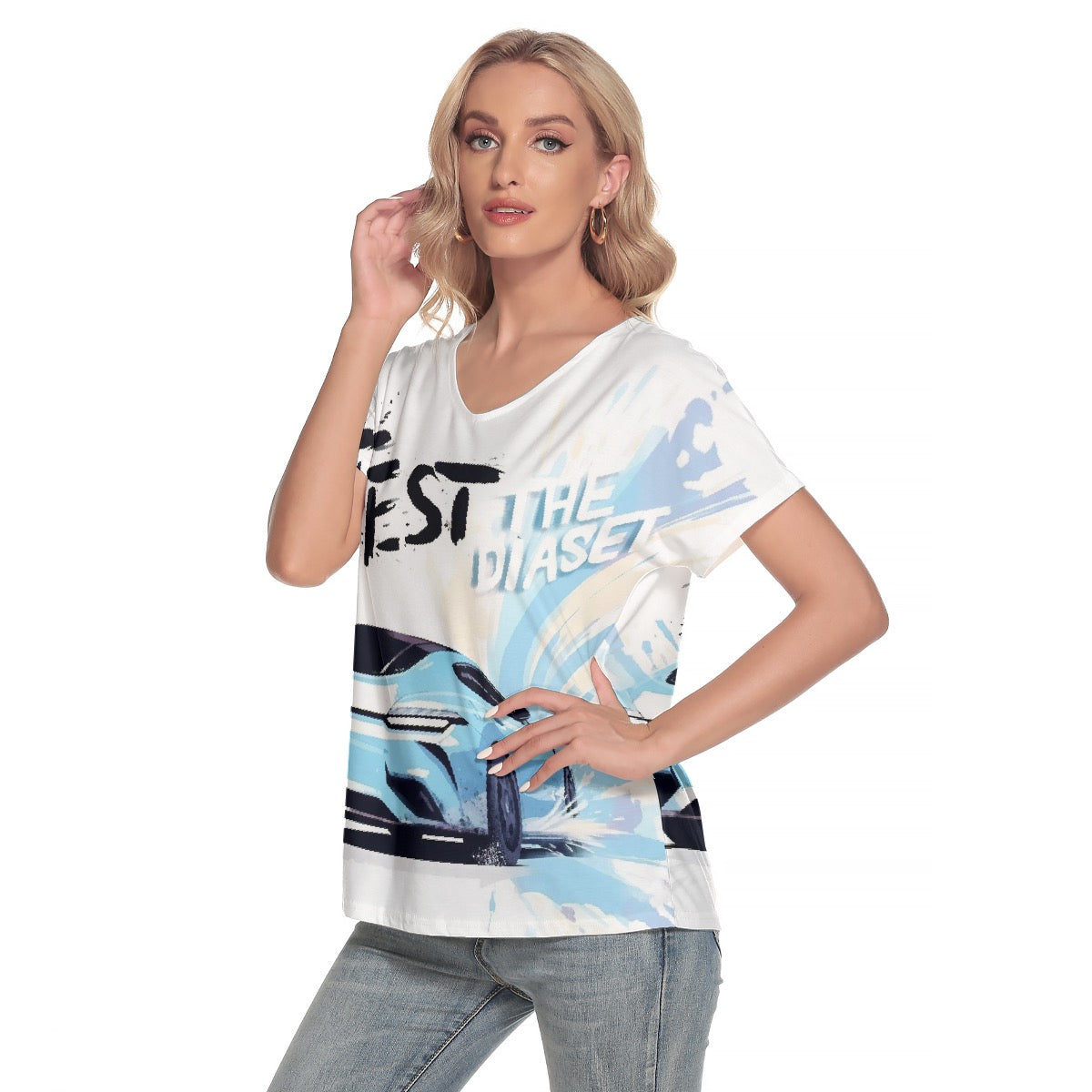 All-Over Print Women's Loose V-neck Short Sleeve T-shirt