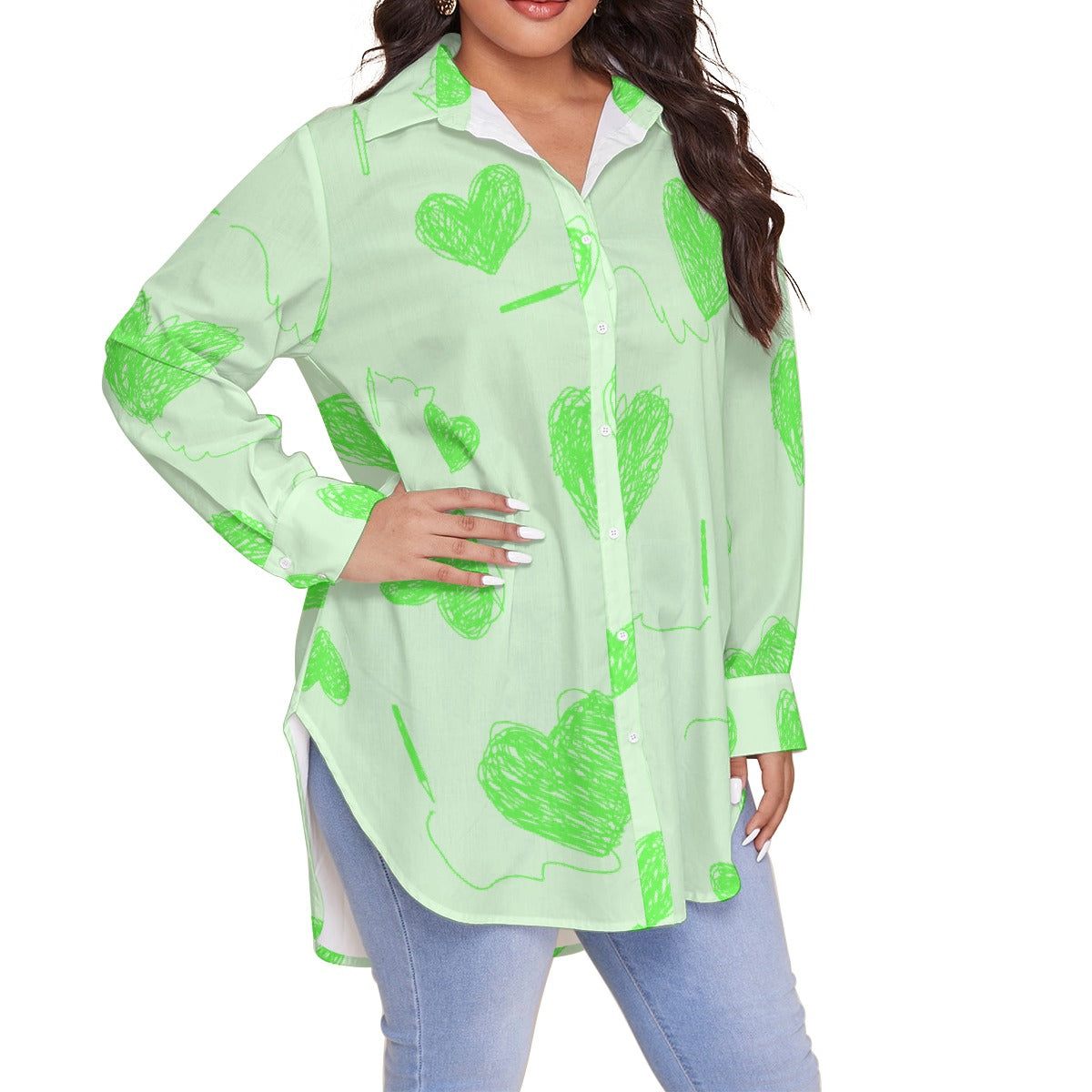 All-Over Print Women's Shirt With Long Sleeve(Plus Size)