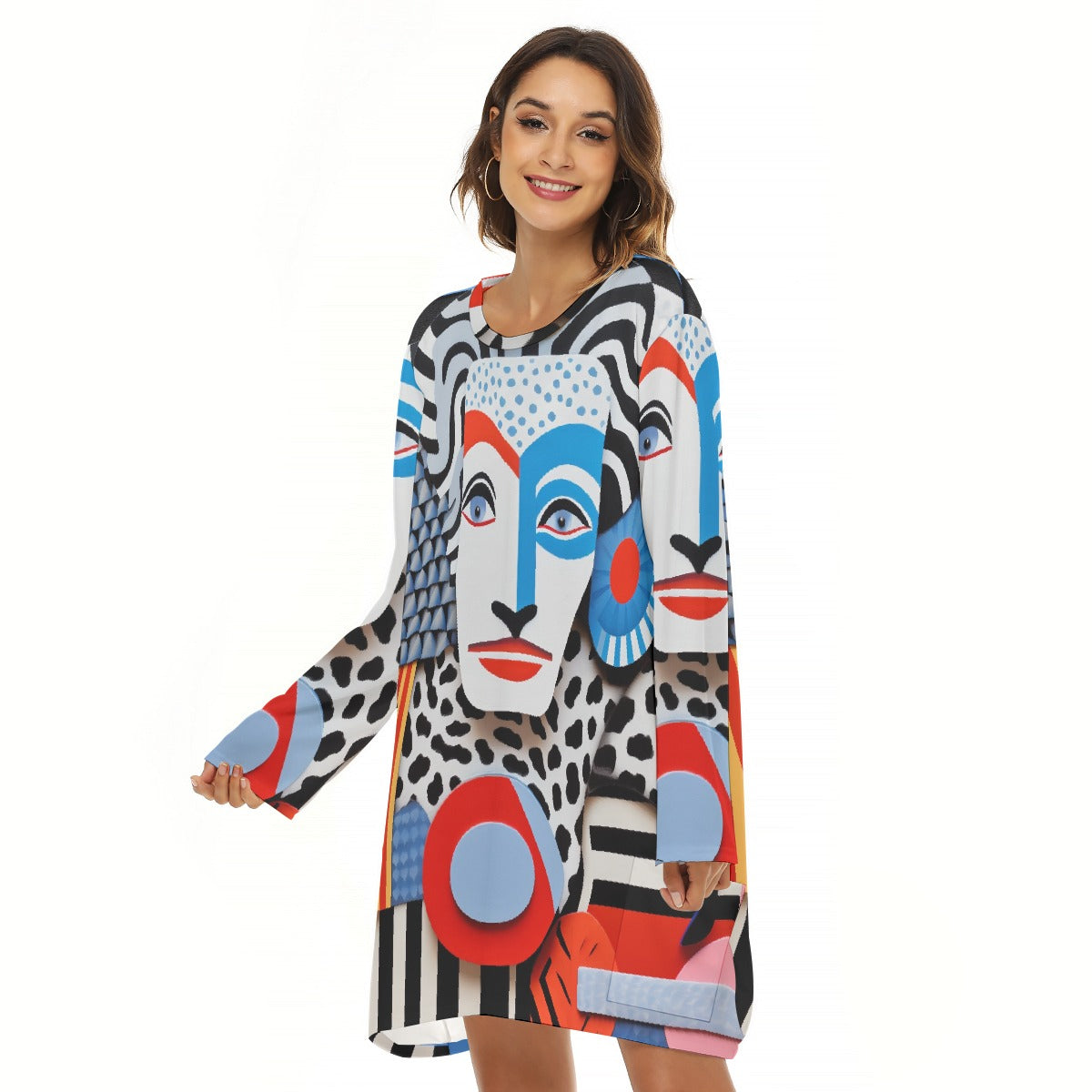 All-Over Print  Women's Loose Crew Neck Dress