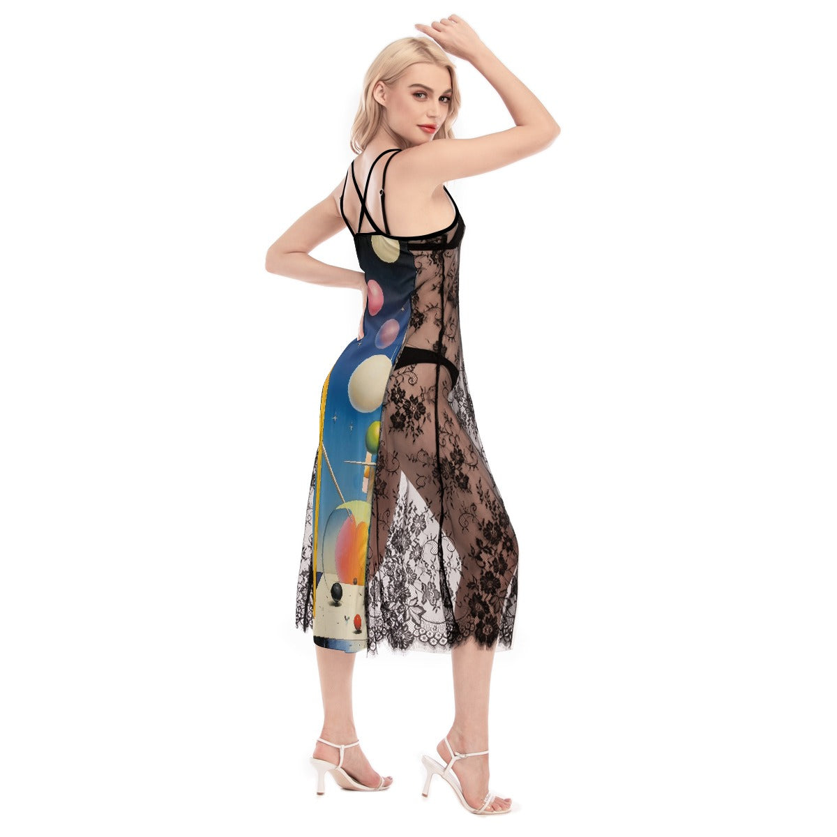 All-Over Print Women's Lace Cami Cross Back Dress