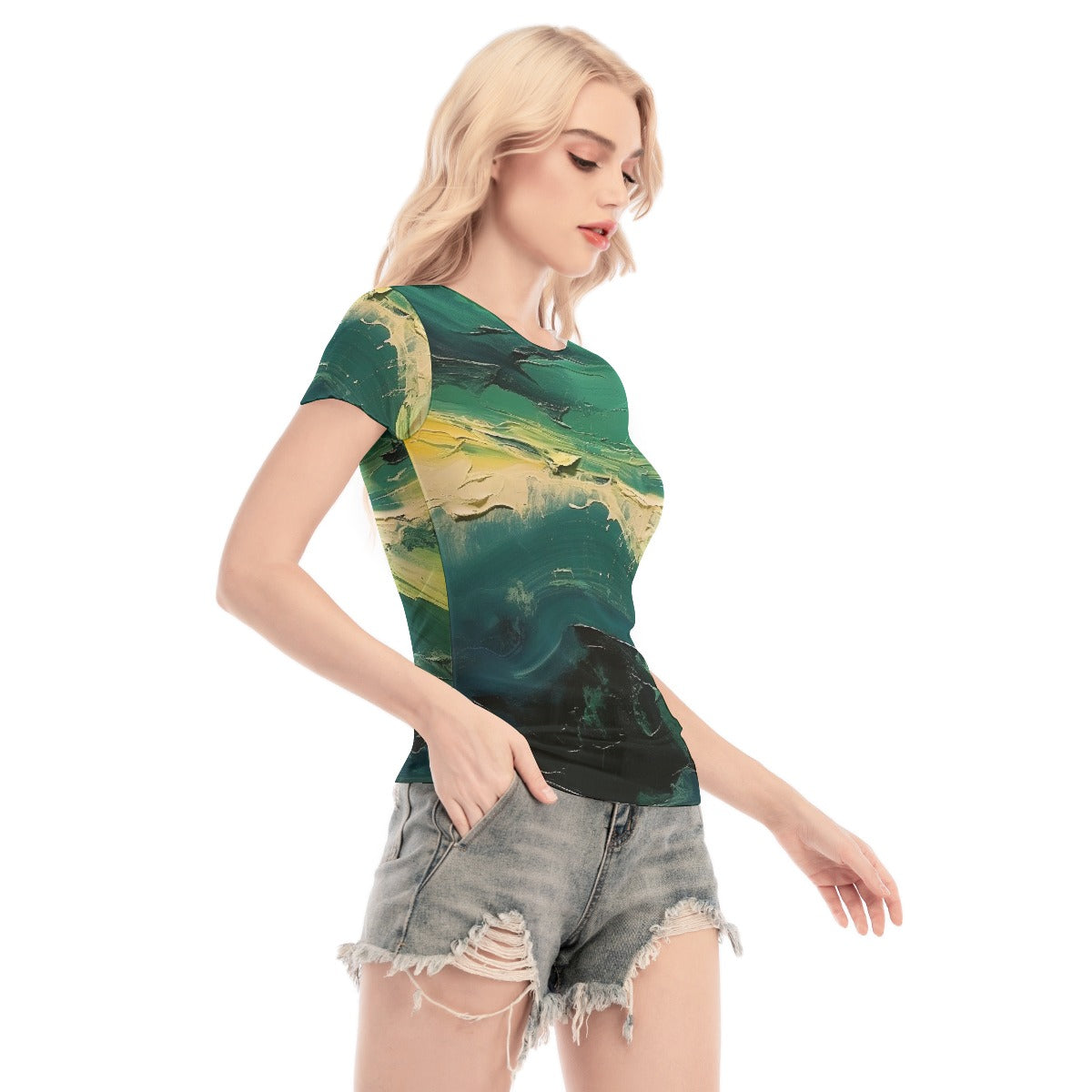 All-Over Print Women's Short Sleeve Mesh Blouse