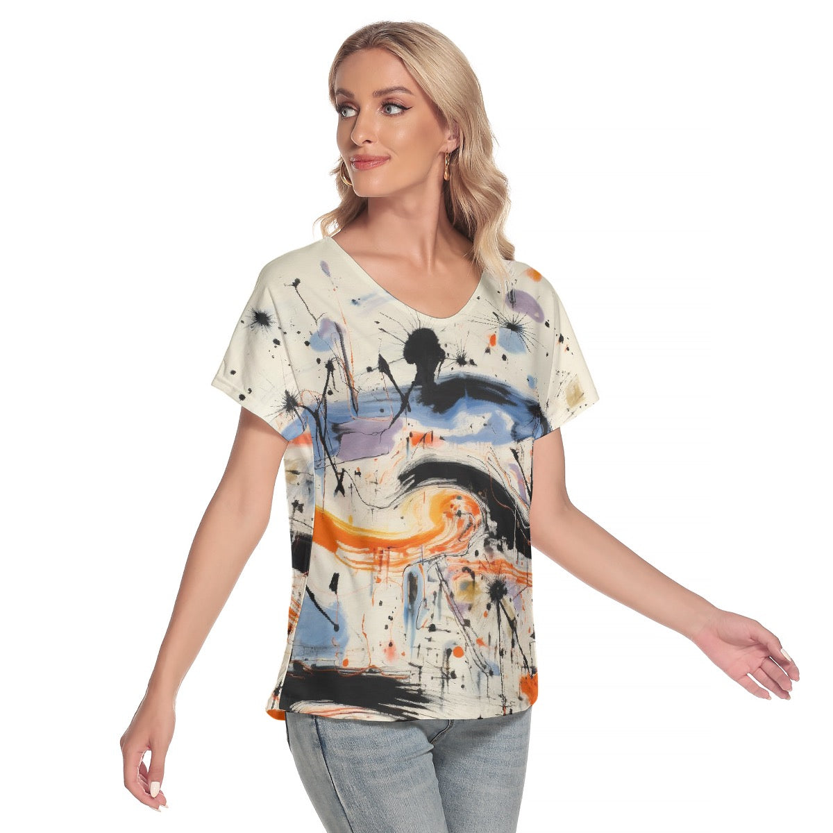 All-Over Print Women's Loose V-neck Short Sleeve T-shirt