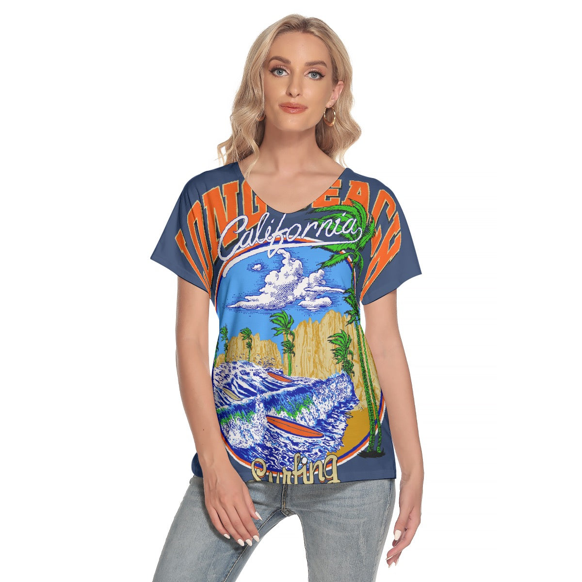 All-Over Print Women's Loose V-neck Short Sleeve T-shirt