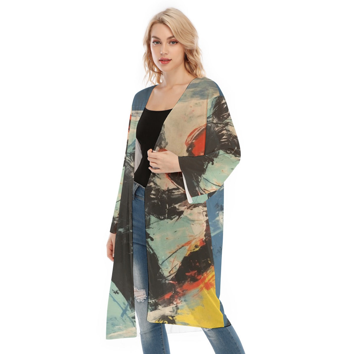 All- Over Print Women's Long Sleeve Mesh Cardigan