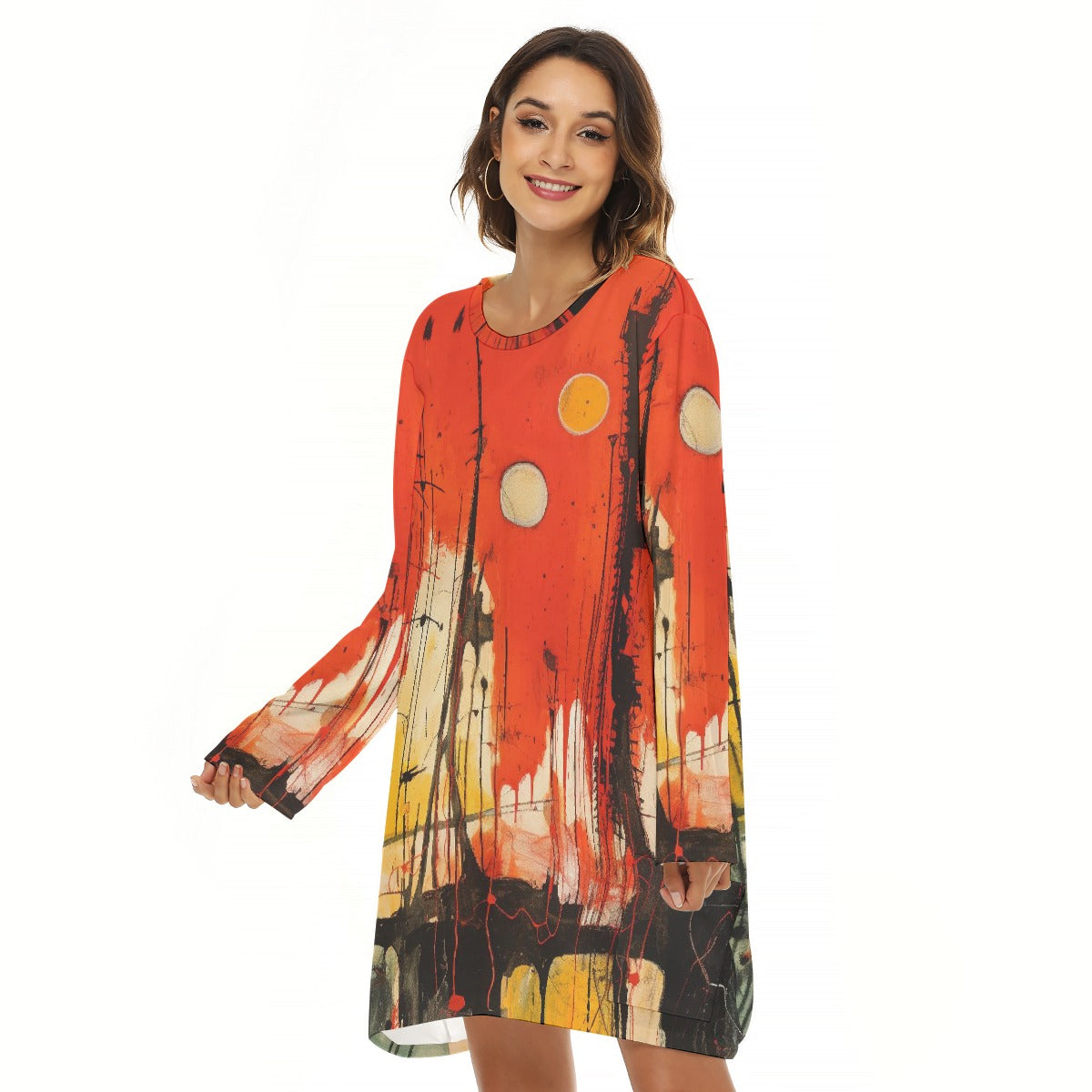 All-Over Print  Women's Loose Crew Neck Dress