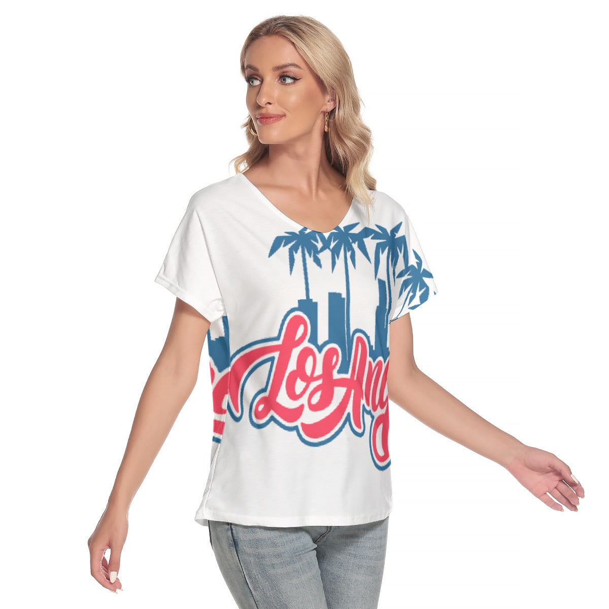 All-Over Print Women's Loose V-neck Short Sleeve T-shirt