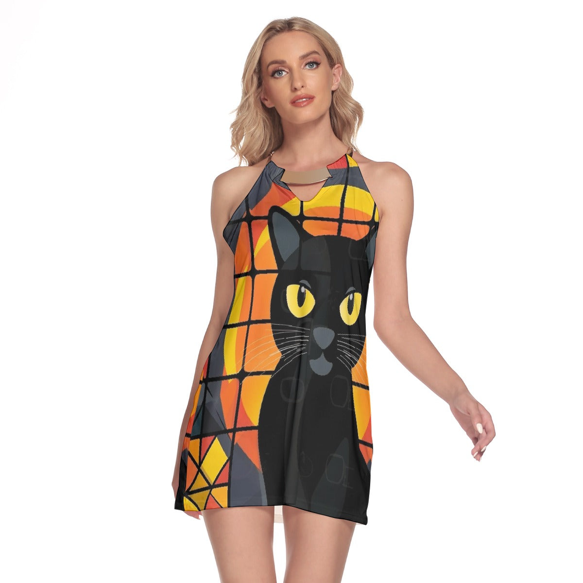 All-Over Print Women's Round Neck Above Knee Dress