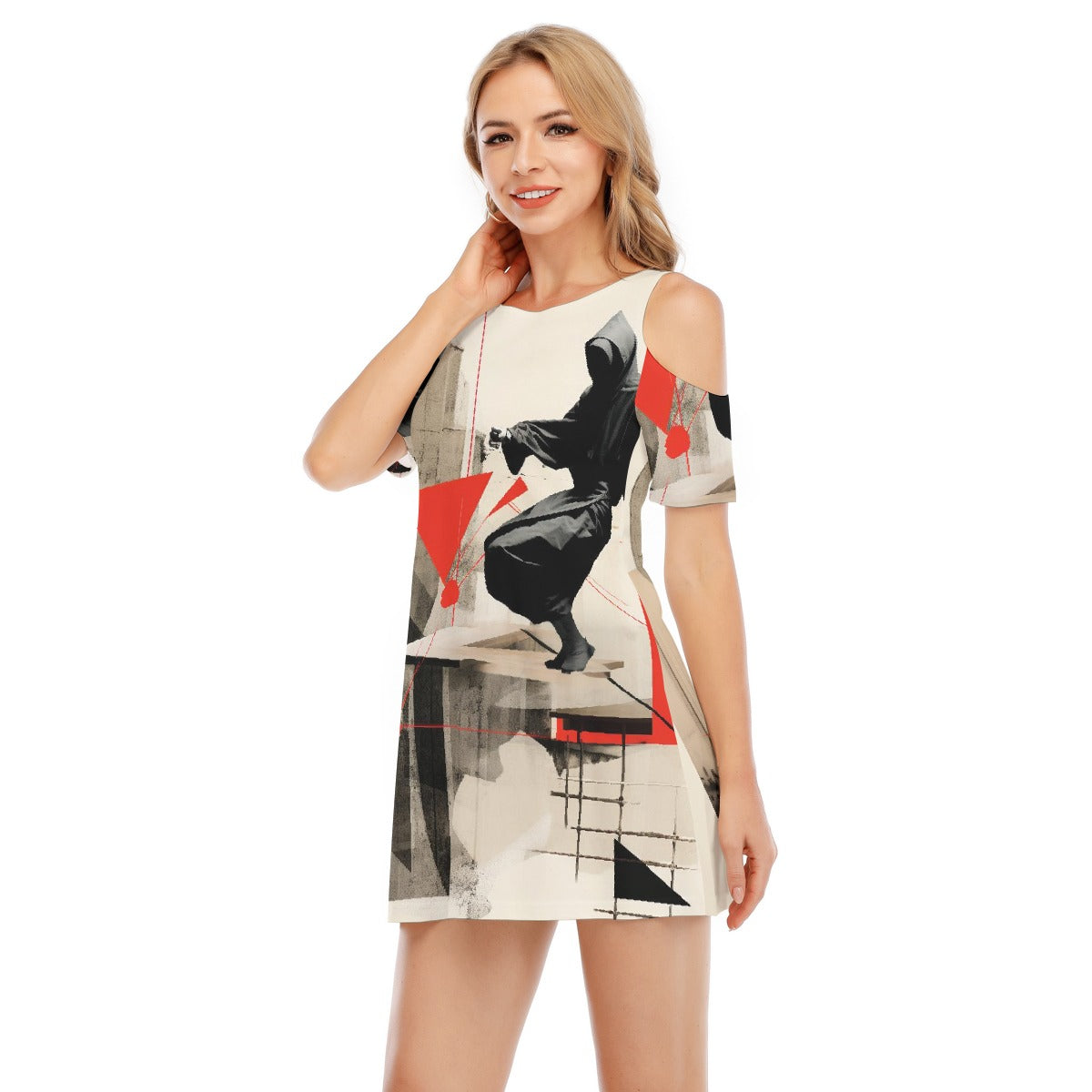 All-Over Print Women's Cold Shoulder Dress | 190GSM Cotton