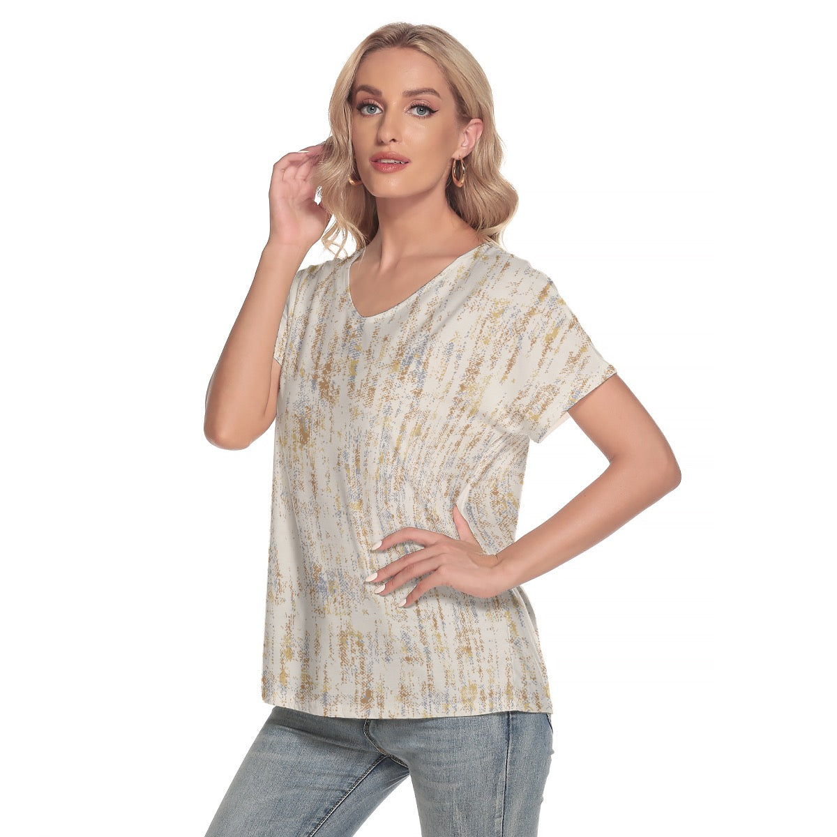 All-Over Print Women's Loose V-neck Short Sleeve T-shirt