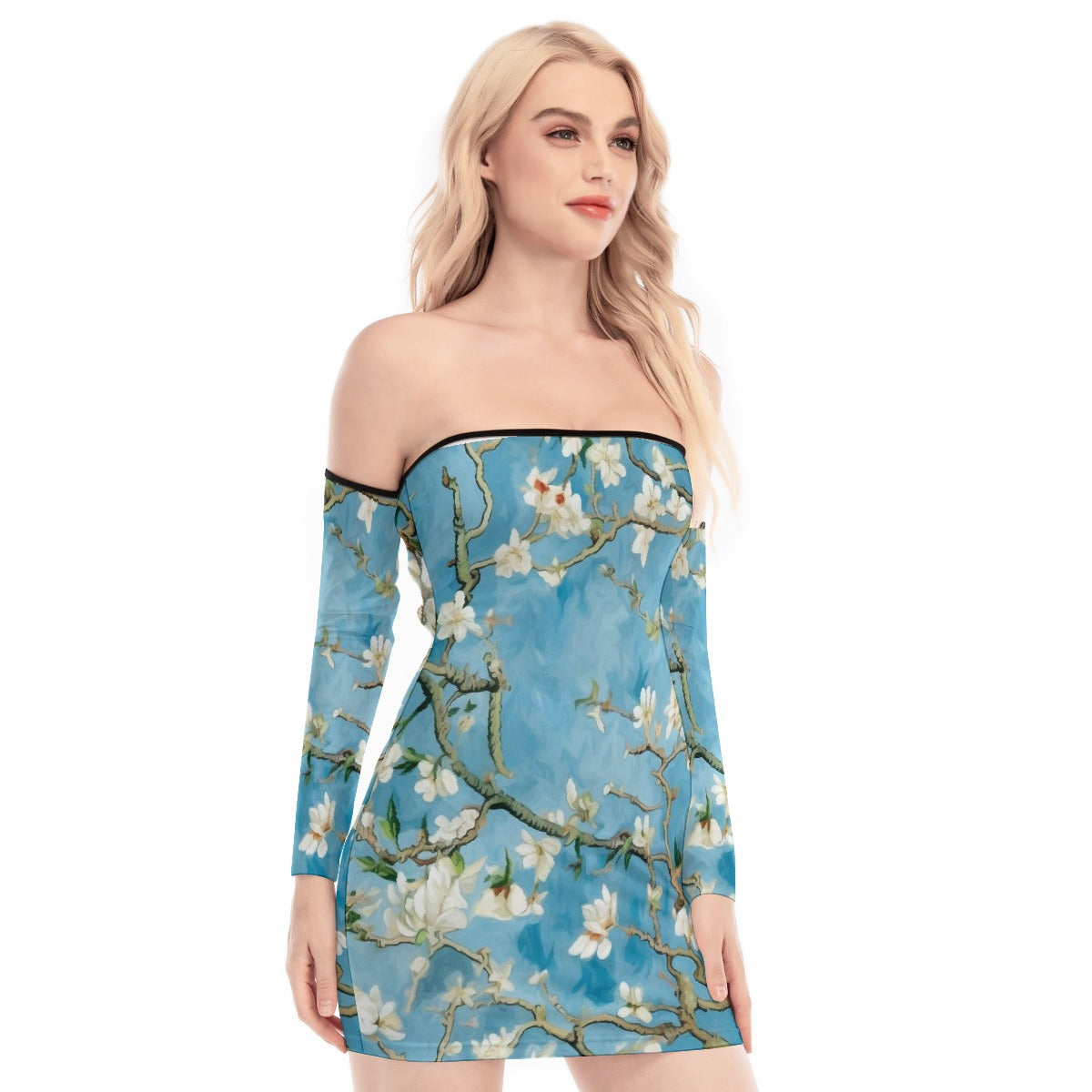 All-Over Print Women's Off-shoulder Back Lace-up Dress