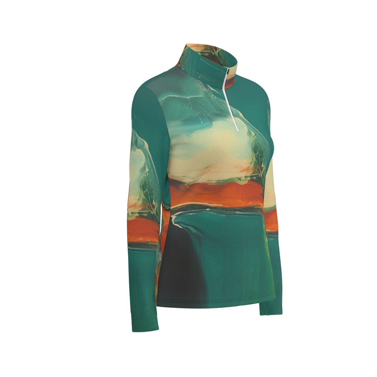 All-Over Print Women's Sports Collar Jersey With Long Sleeve