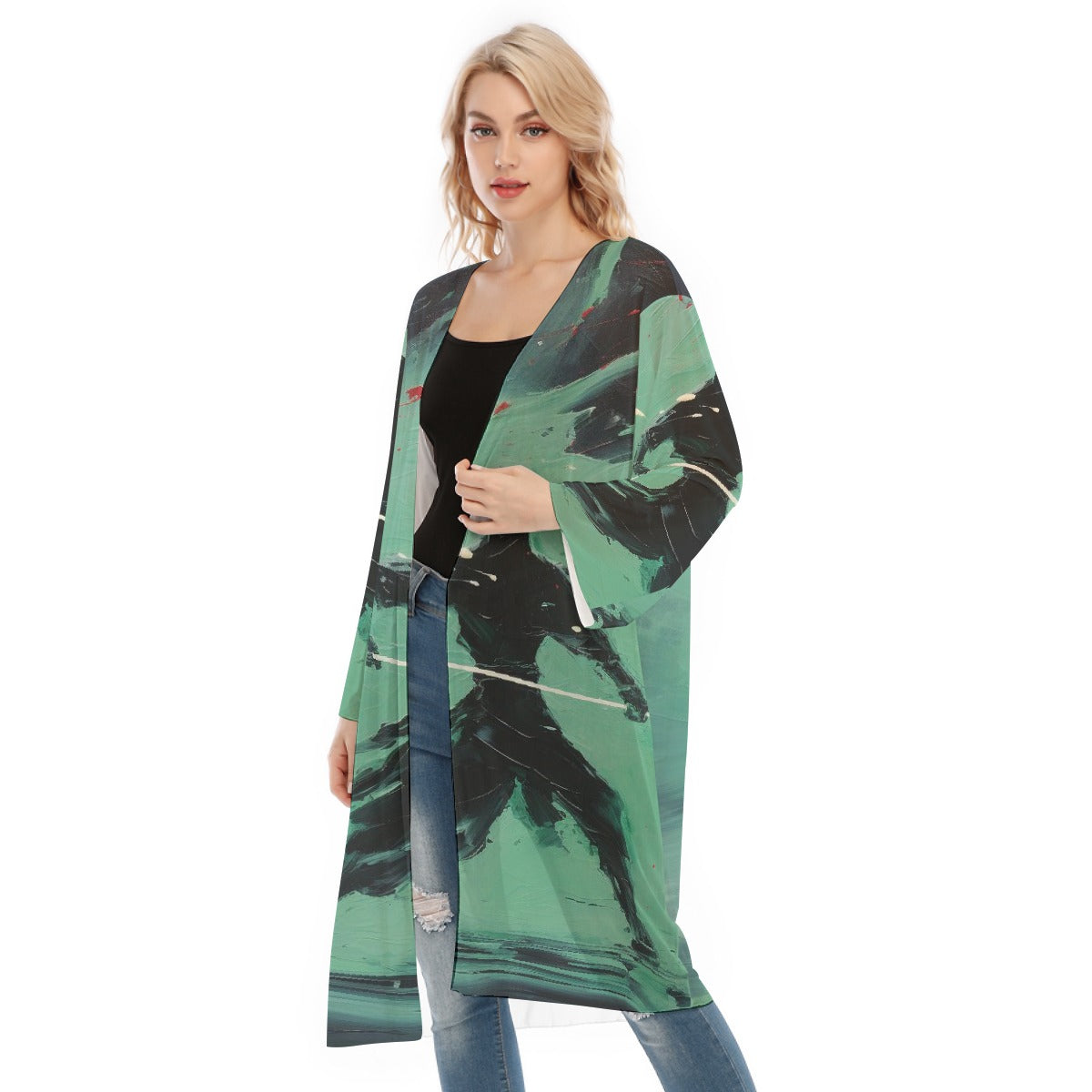 All- Over Print Women's Long Sleeve Mesh Cardigan