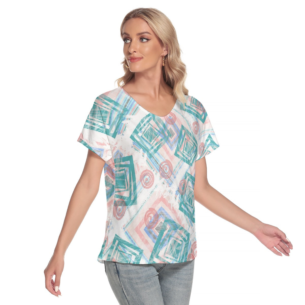 All-Over Print Women's Loose V-neck Short Sleeve T-shirt