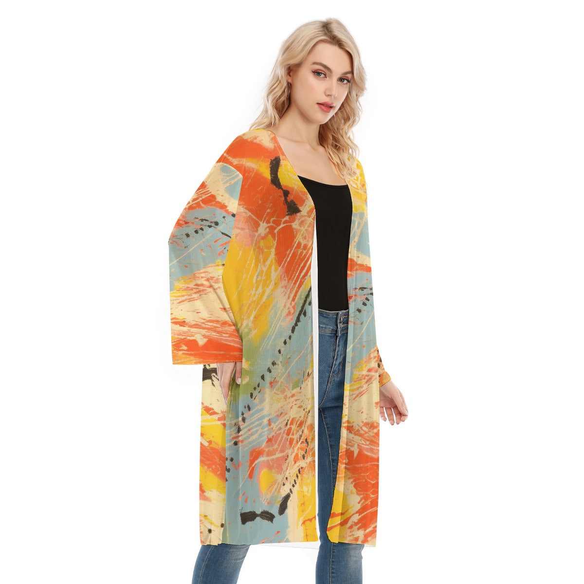 All- Over Print Women's Long Sleeve Mesh Cardigan