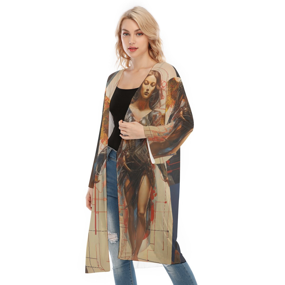 All- Over Print Women's Long Sleeve Mesh Cardigan