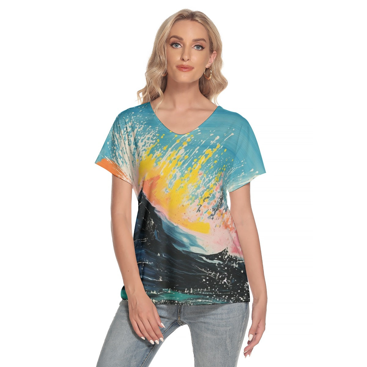 All-Over Print Women's Loose V-neck Short Sleeve T-shirt