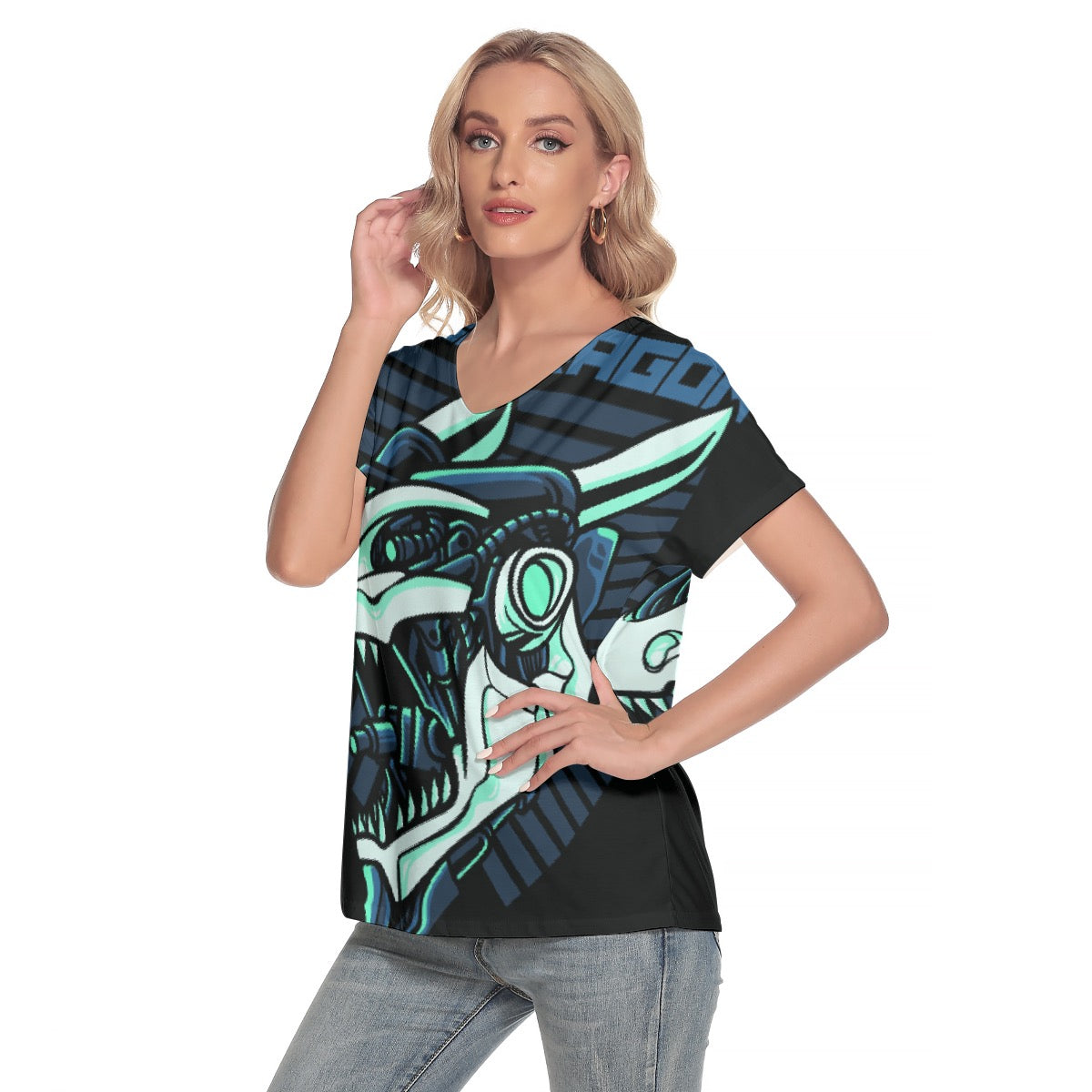 All-Over Print Women's Loose V-neck Short Sleeve T-shirt