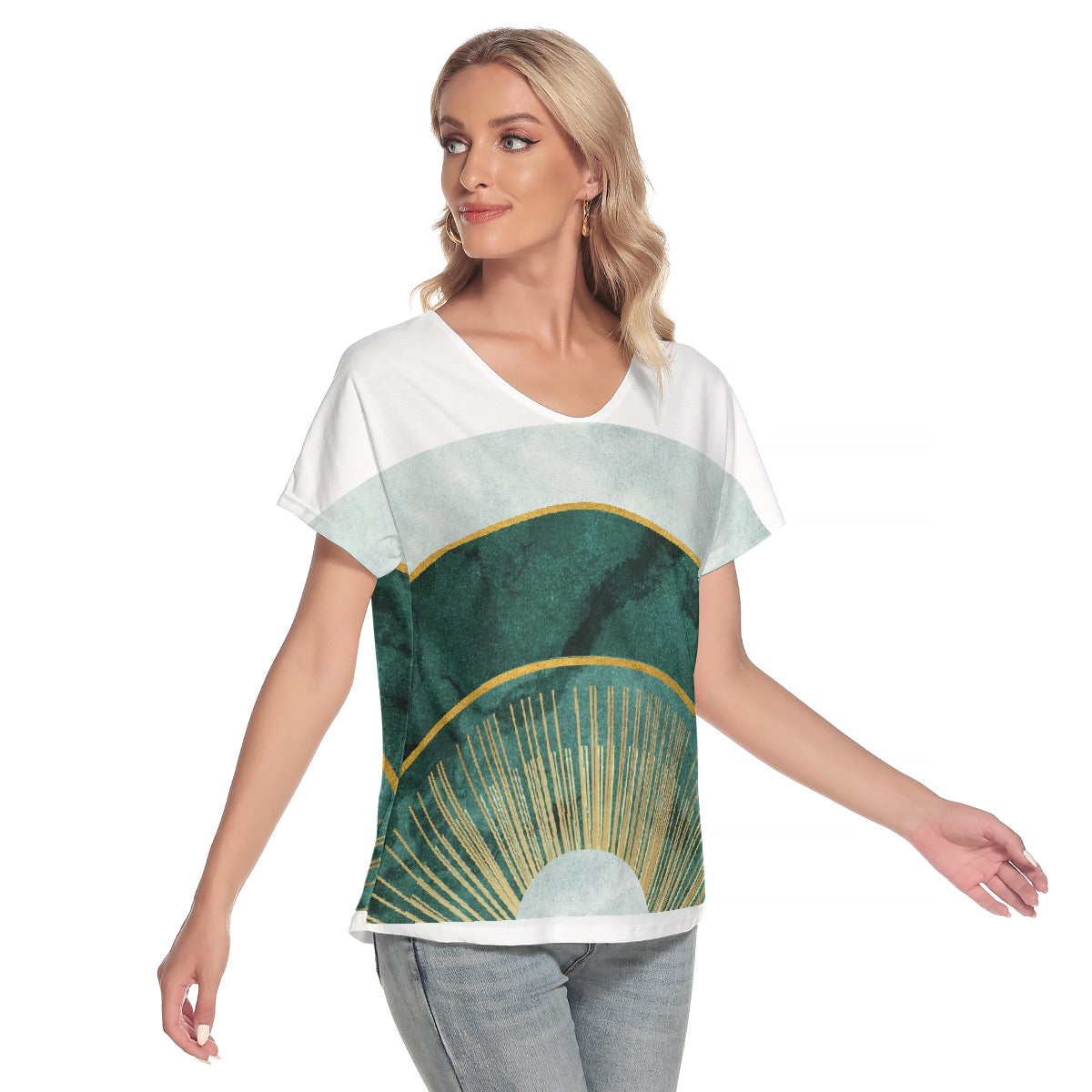 All-Over Print Women's Loose V-neck Short Sleeve T-shirt