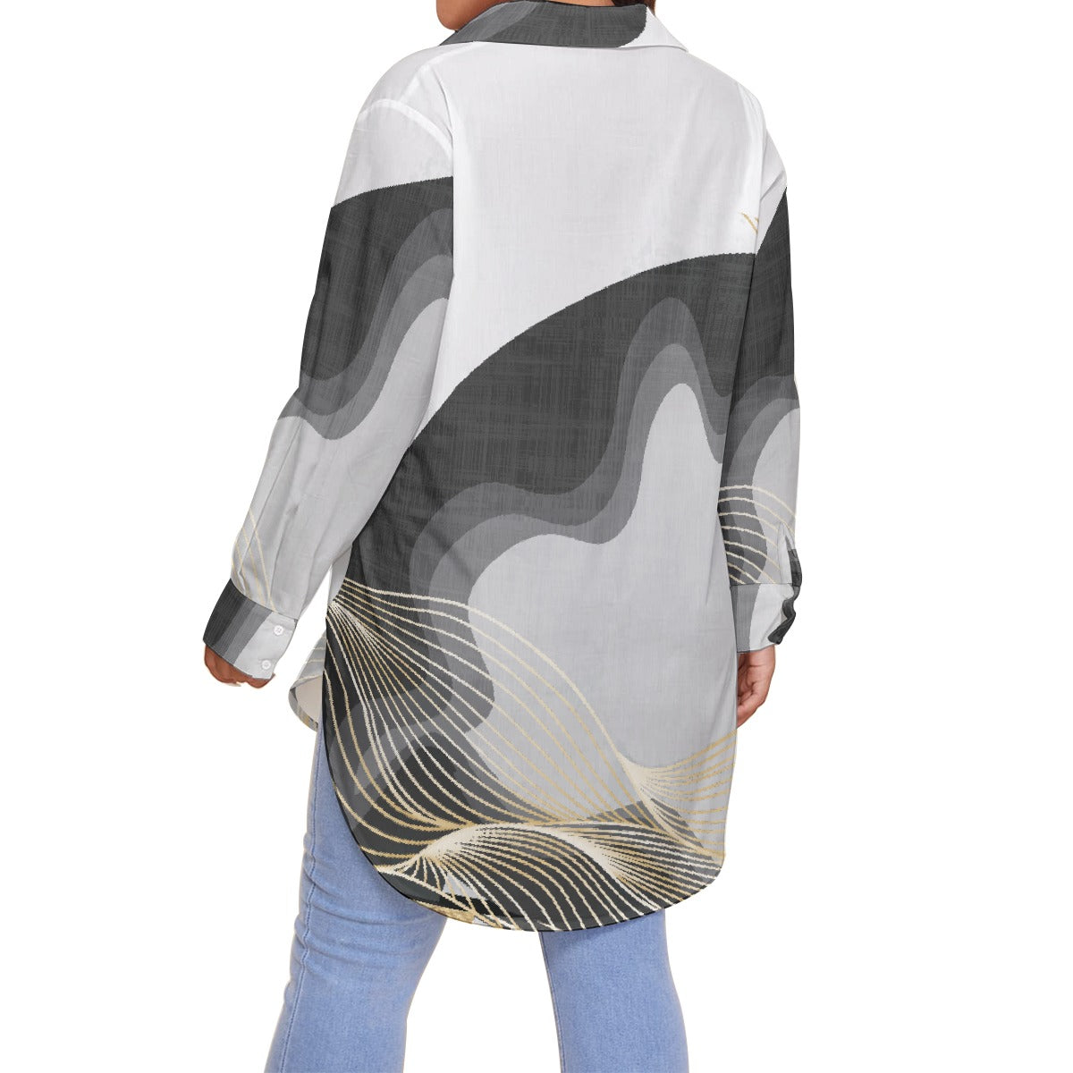 All-Over Print Women's Shirt With Long Sleeve(Plus Size)