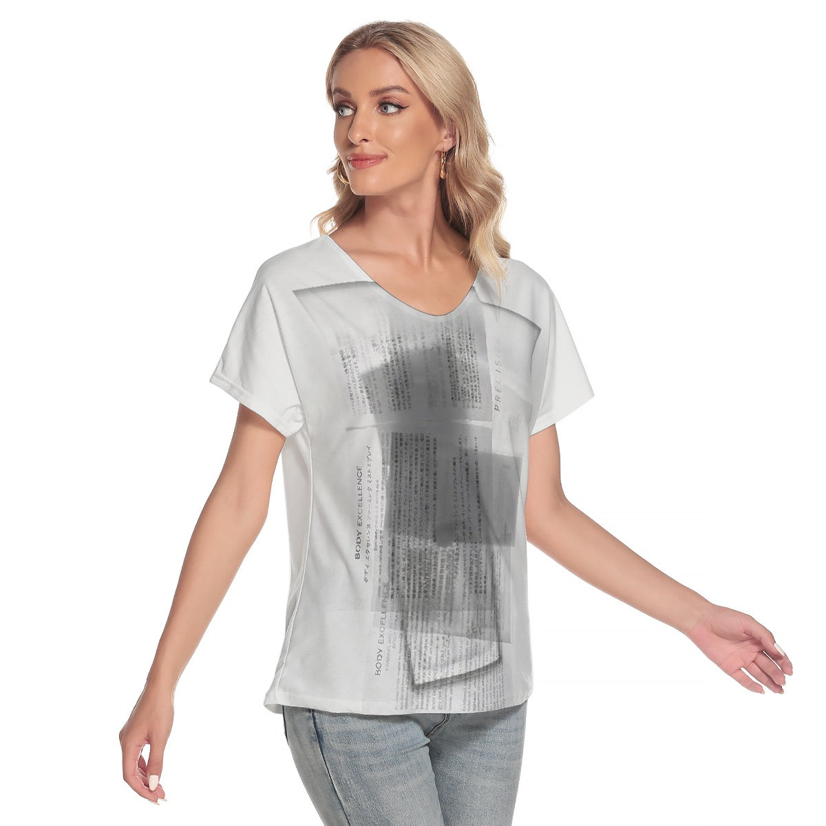 All-Over Print Women's Loose V-neck Short Sleeve T-shirt