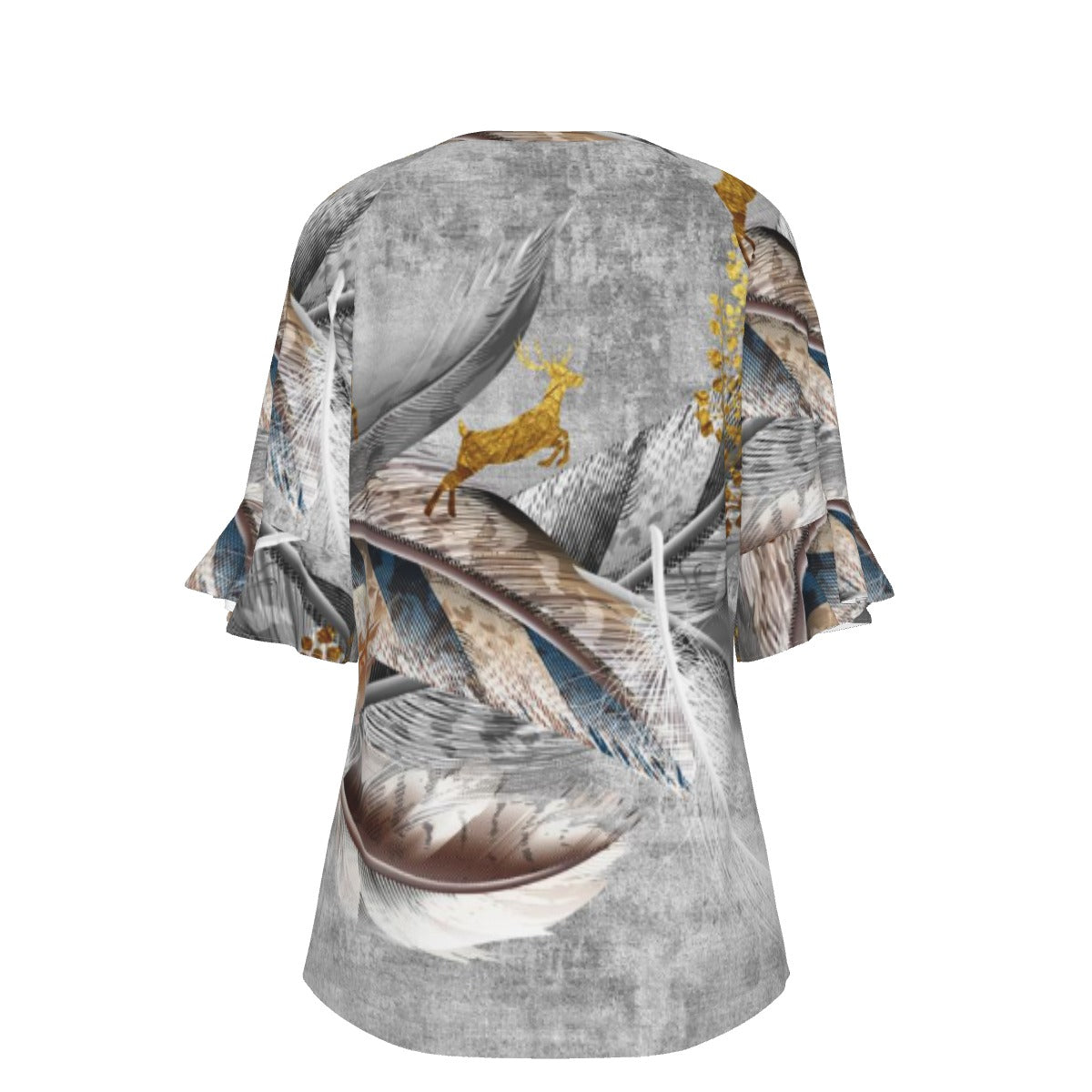 All-Over Print V-neck Women's T-shirt With Bell Sleeve