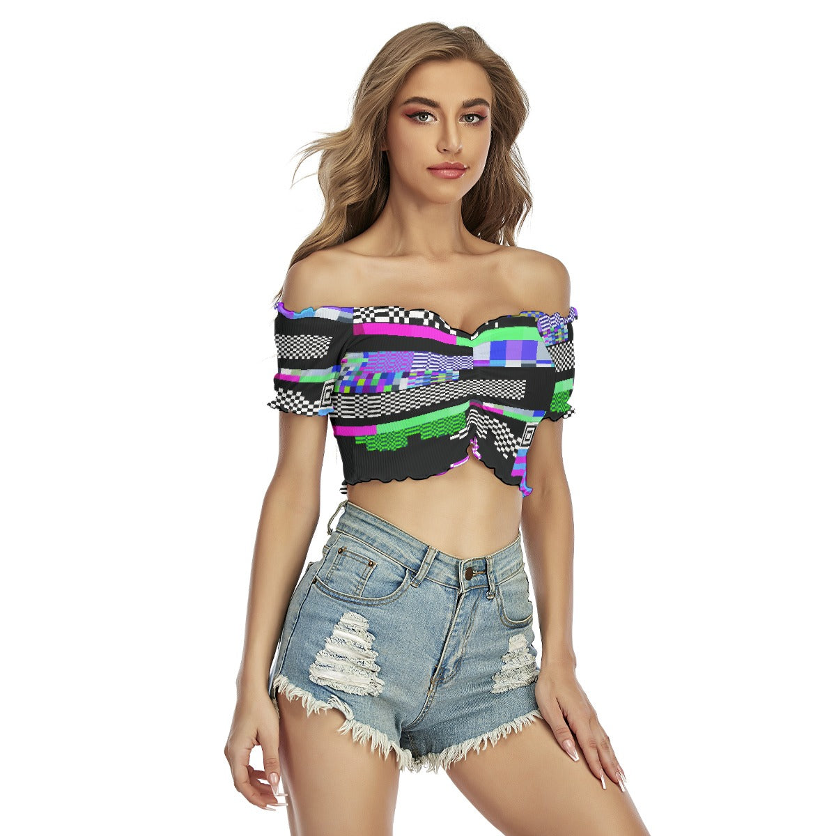 All-Over Print Women's One-shoulder Off-the-navel Short Sleeve T-shirt