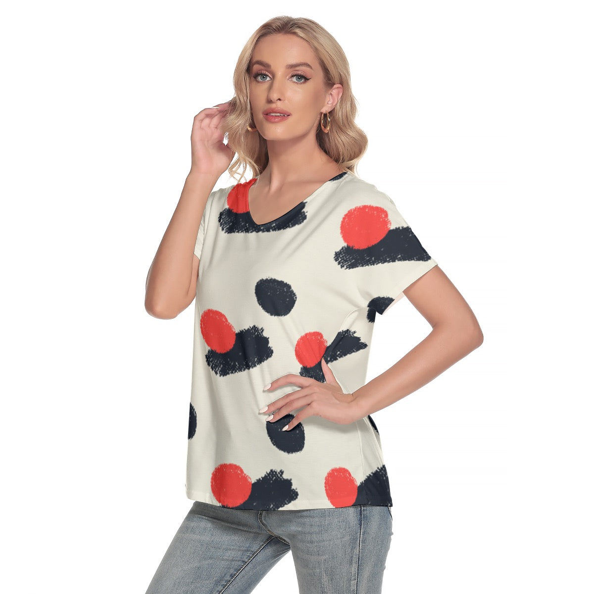 All-Over Print Women's Loose V-neck Short Sleeve T-shirt