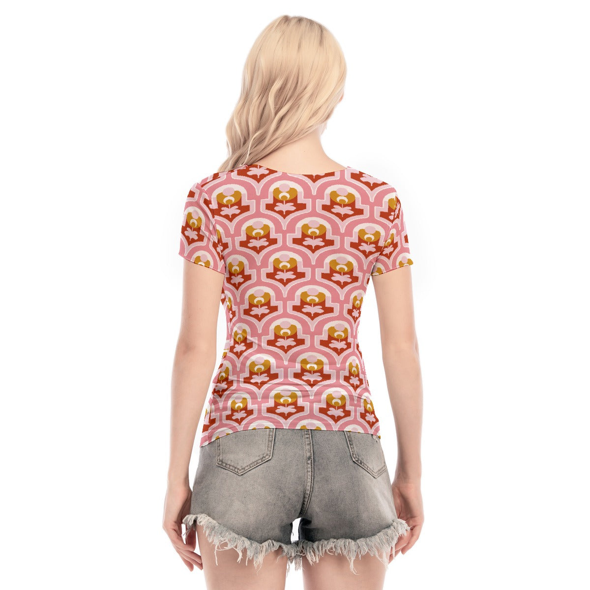 All-Over Print Women's Short Sleeve Mesh Blouse