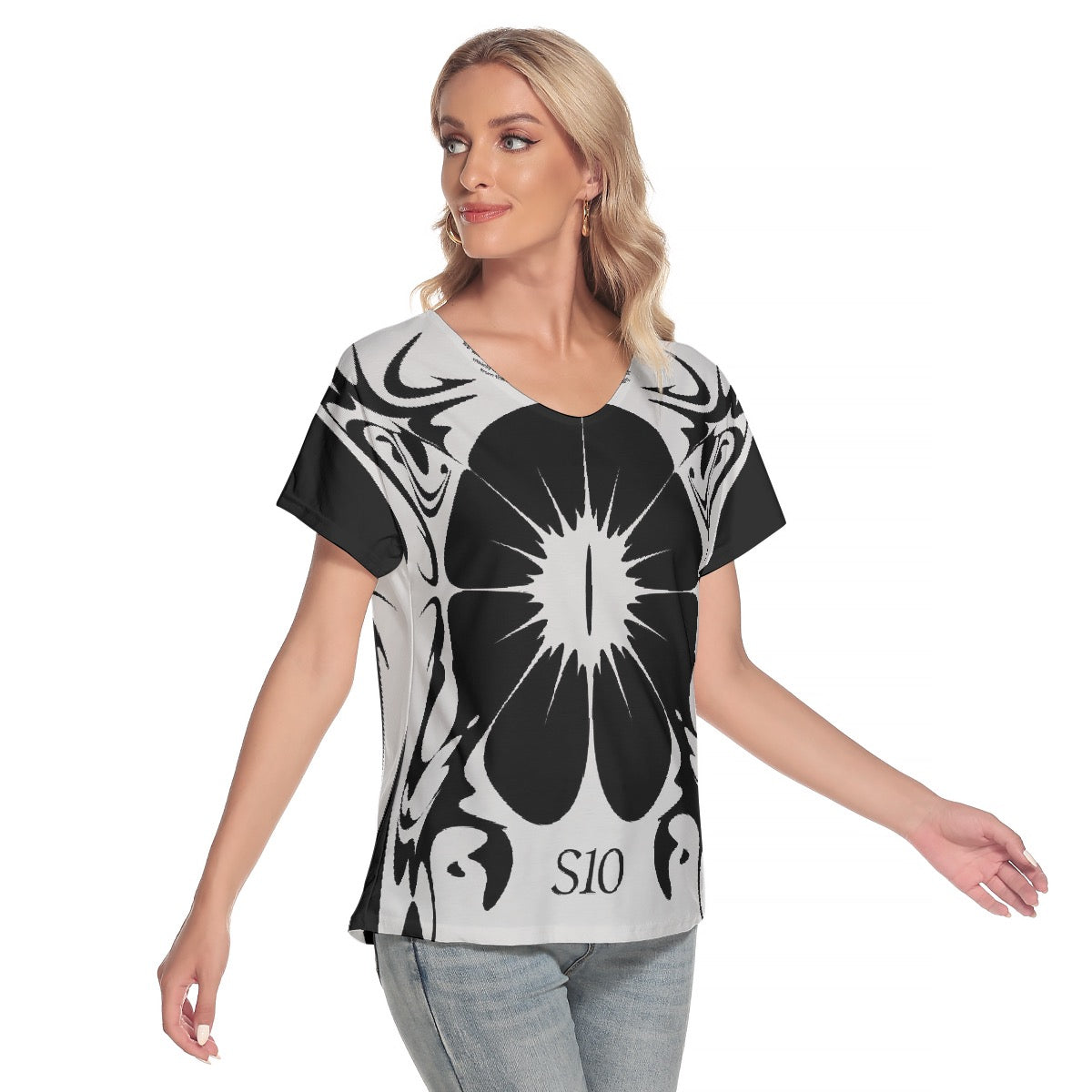 All-Over Print Women's Loose V-neck Short Sleeve T-shirt