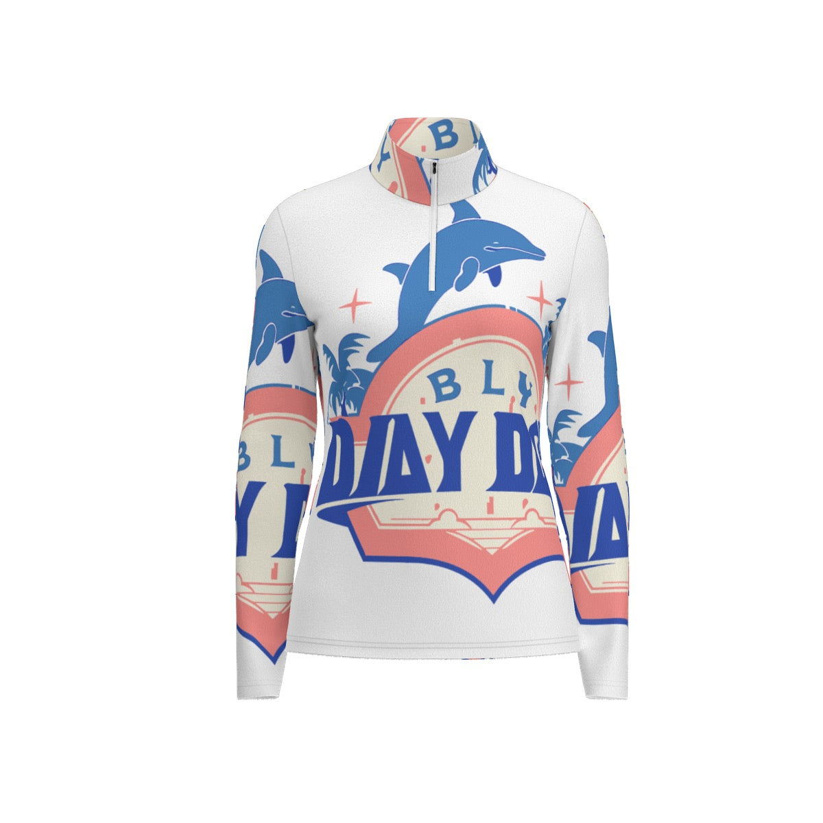 All-Over Print Women's Sports Collar Jersey With Long Sleeve