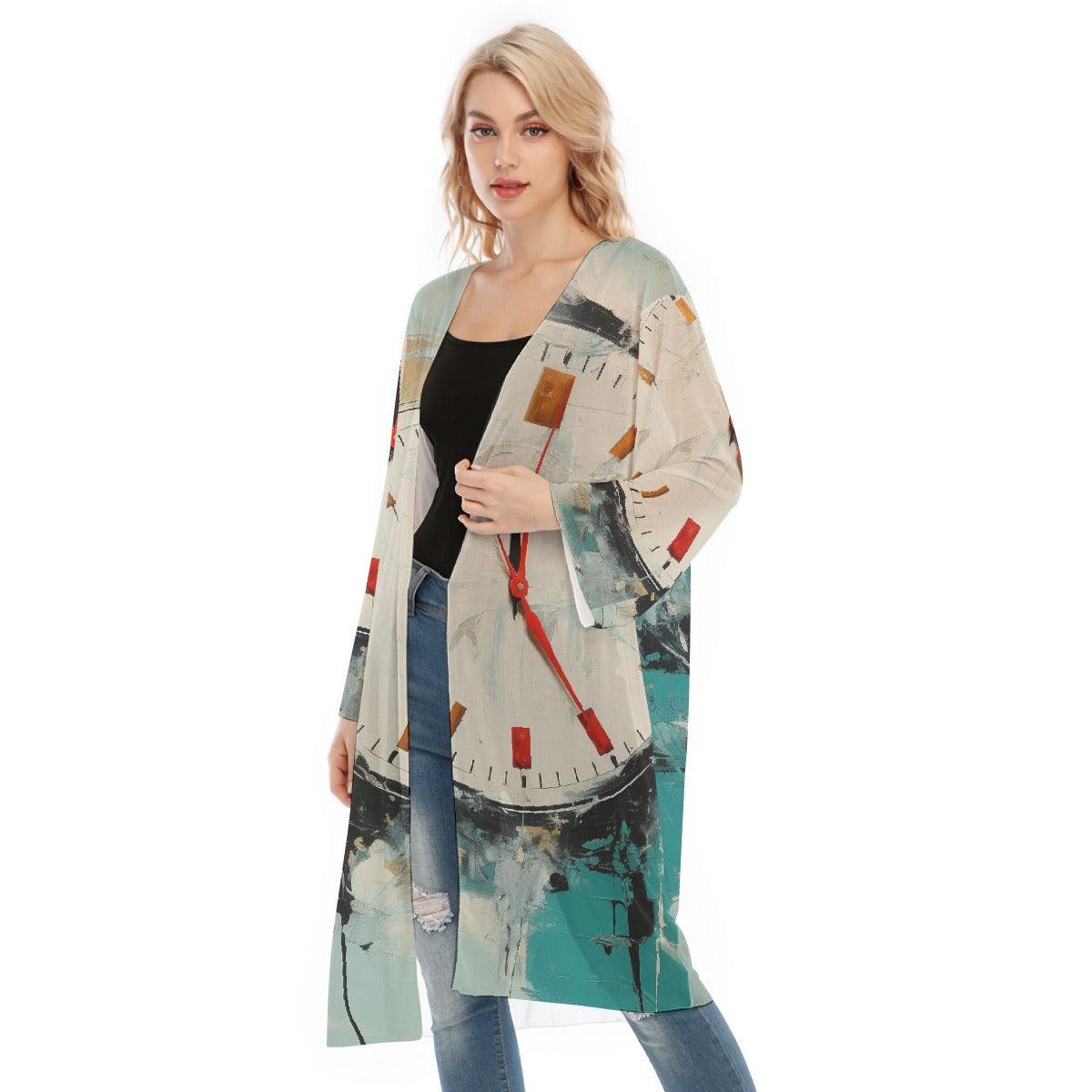 All- Over Print Women's Long Sleeve Mesh Cardigan