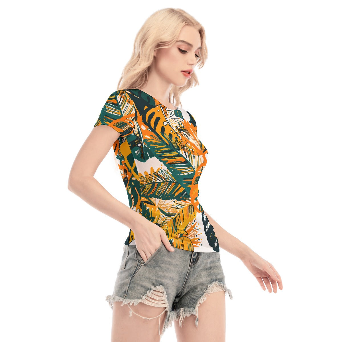 All-Over Print Women's Short Sleeve Mesh Blouse