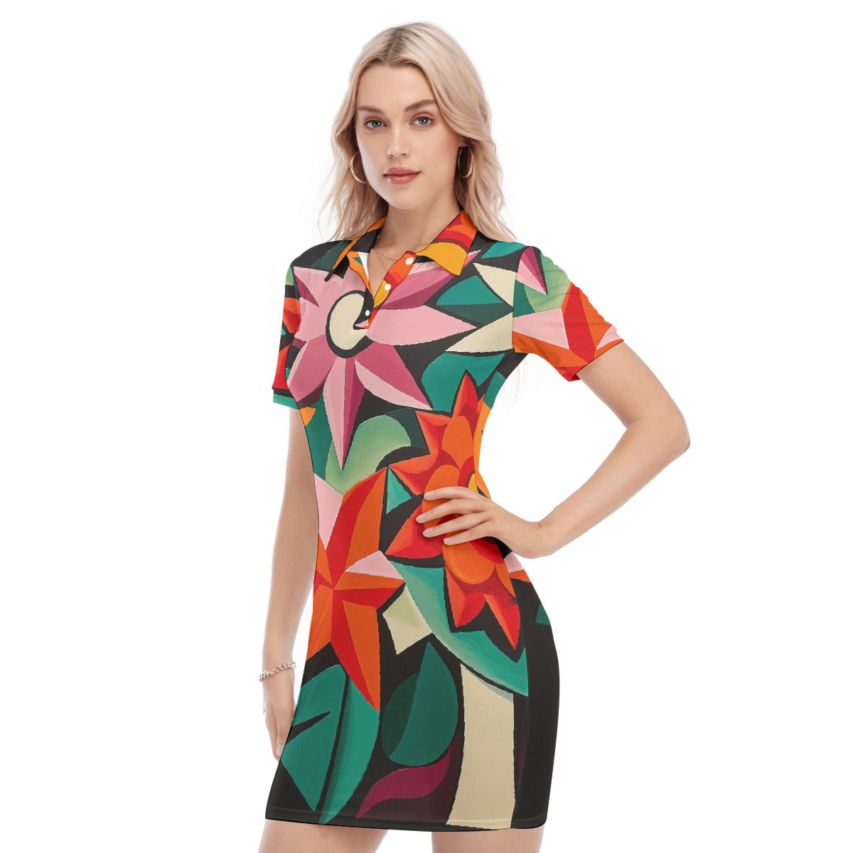 All-Over Print Women's Polo Collar Dress