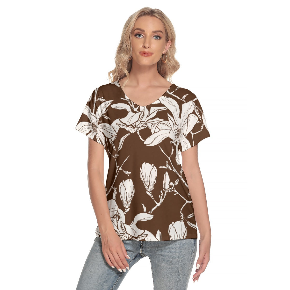 All-Over Print Women's Loose V-neck Short Sleeve T-shirt